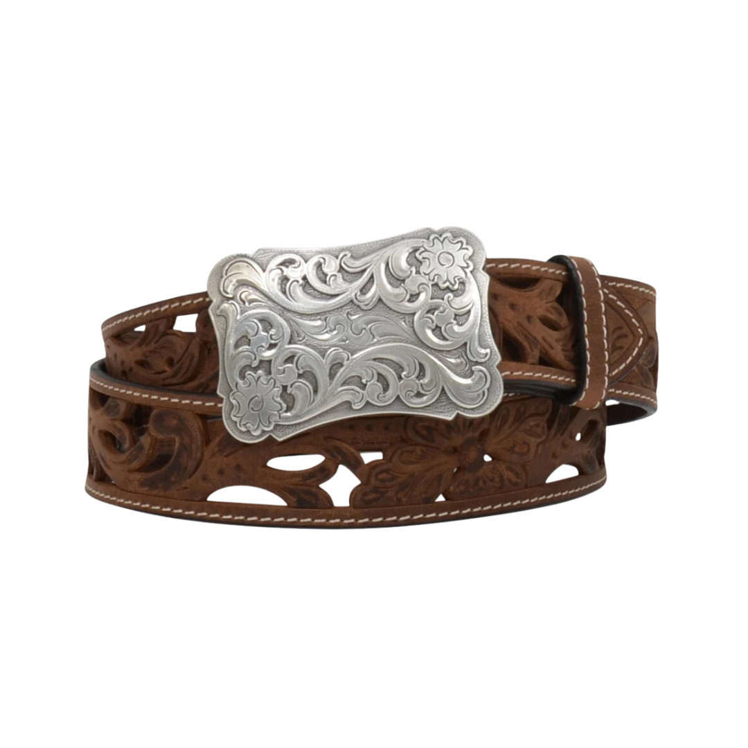 Angel Ranch Women's Filigree Cutout Leather Brown Belt