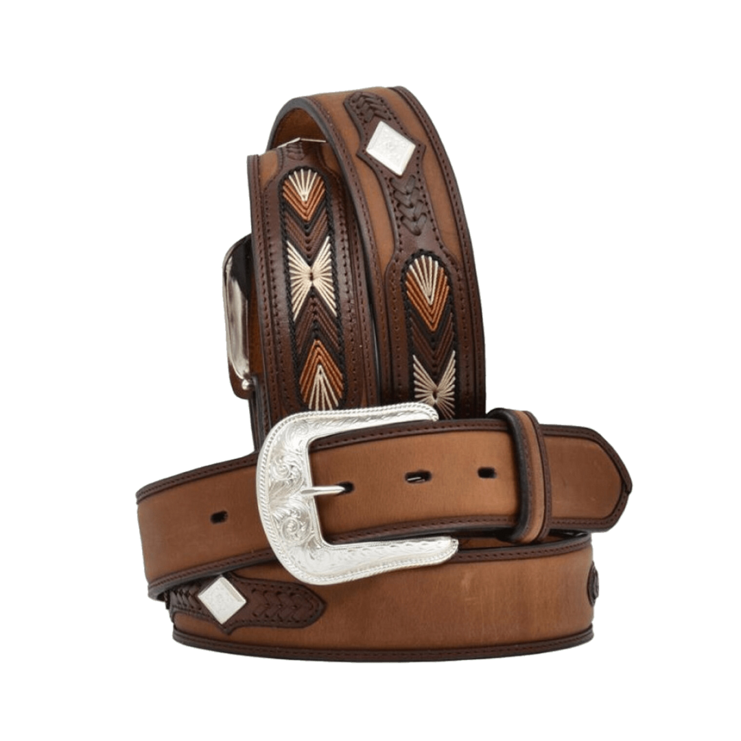 3D Men's Silver Diamond Concho Brown Belt