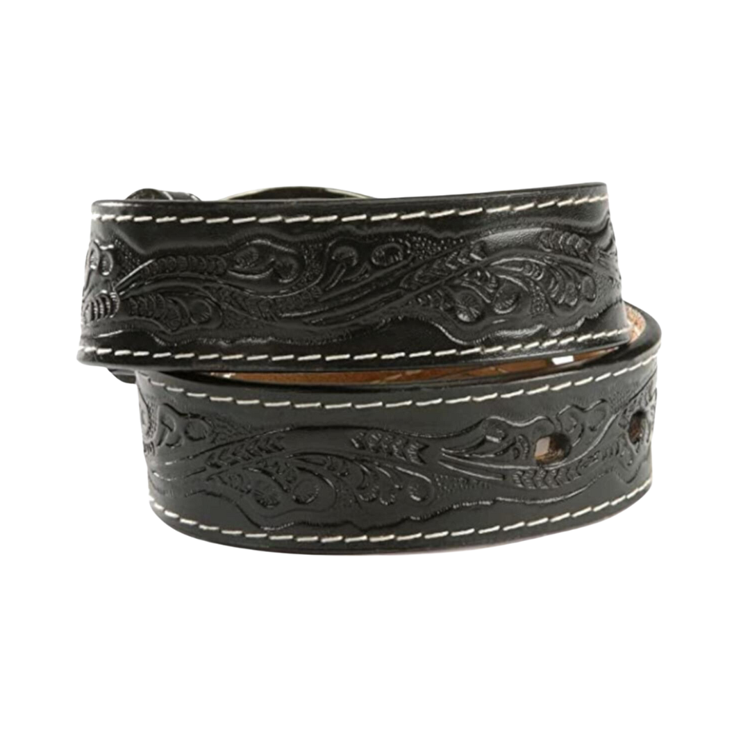 Nocona Youth Boy's Tooled Bull Rider Buckle Black Belt