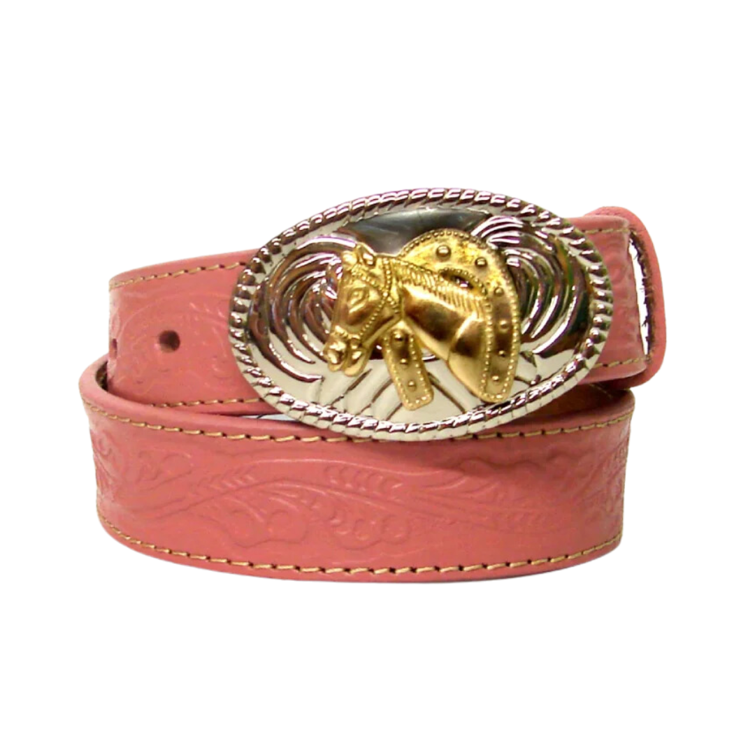 Nocona Youth Girl's Floral Tooled Pink Belt