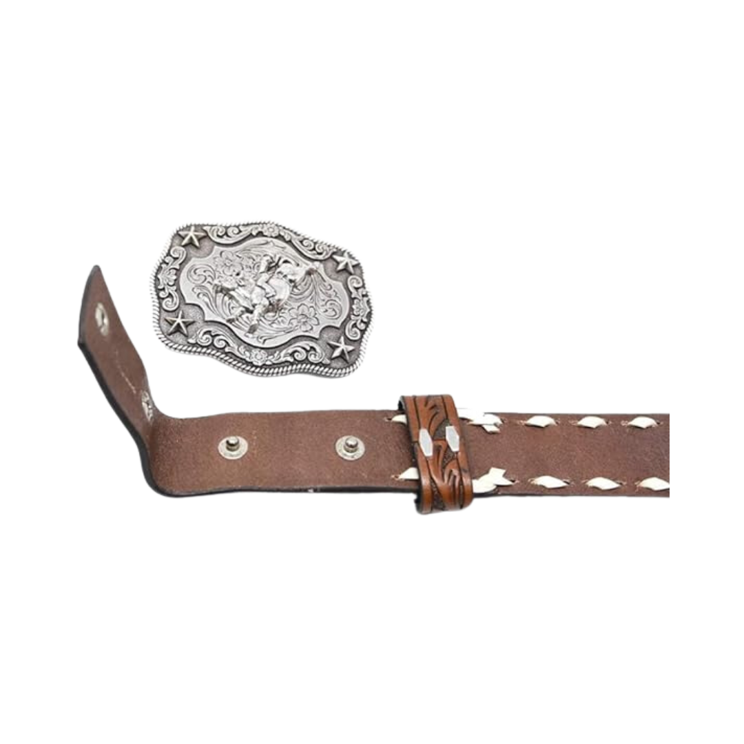 Nocona Boys Floral Embossed Bull Rider Buckle Lacing Belt