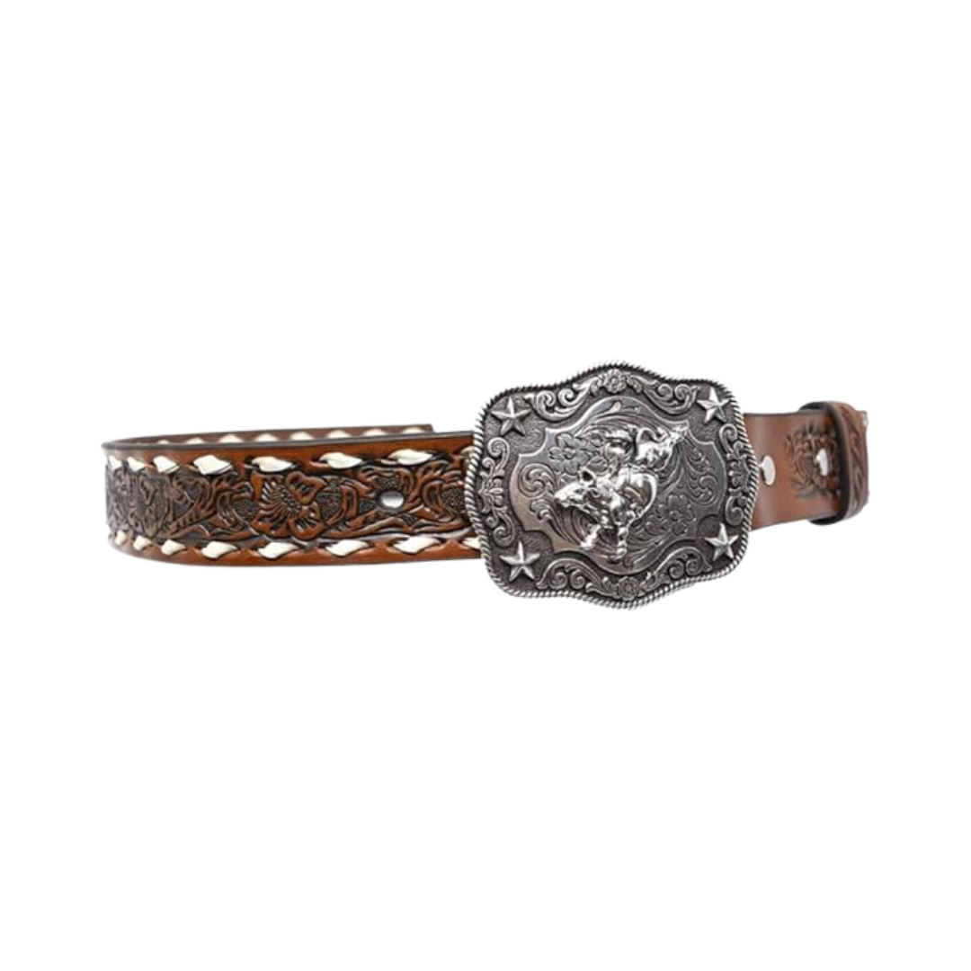 Nocona Boys Floral Embossed Bull Rider Buckle Lacing Belt