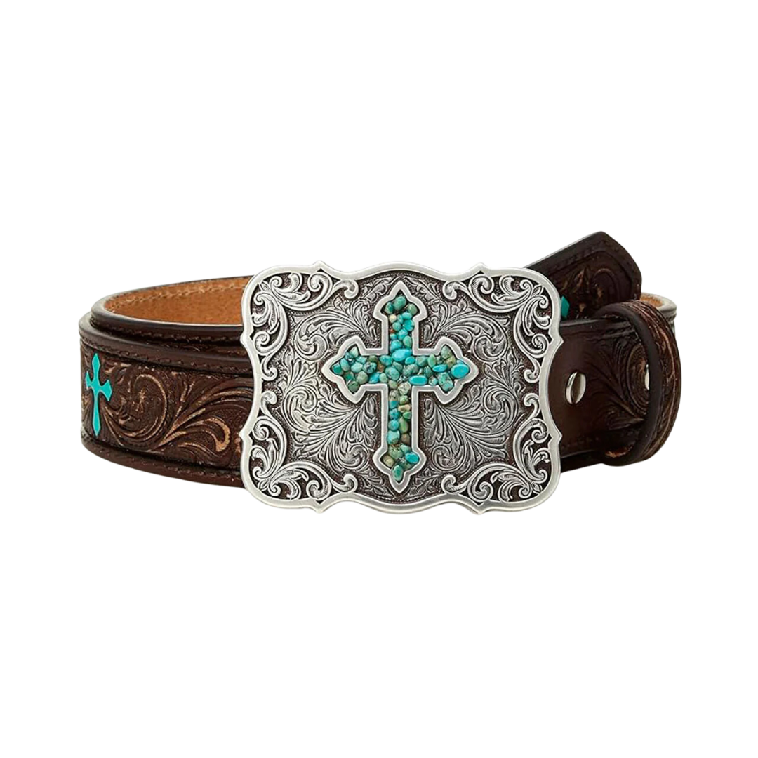 Nocona Youth Girl's Embossed Cross Brown Belt