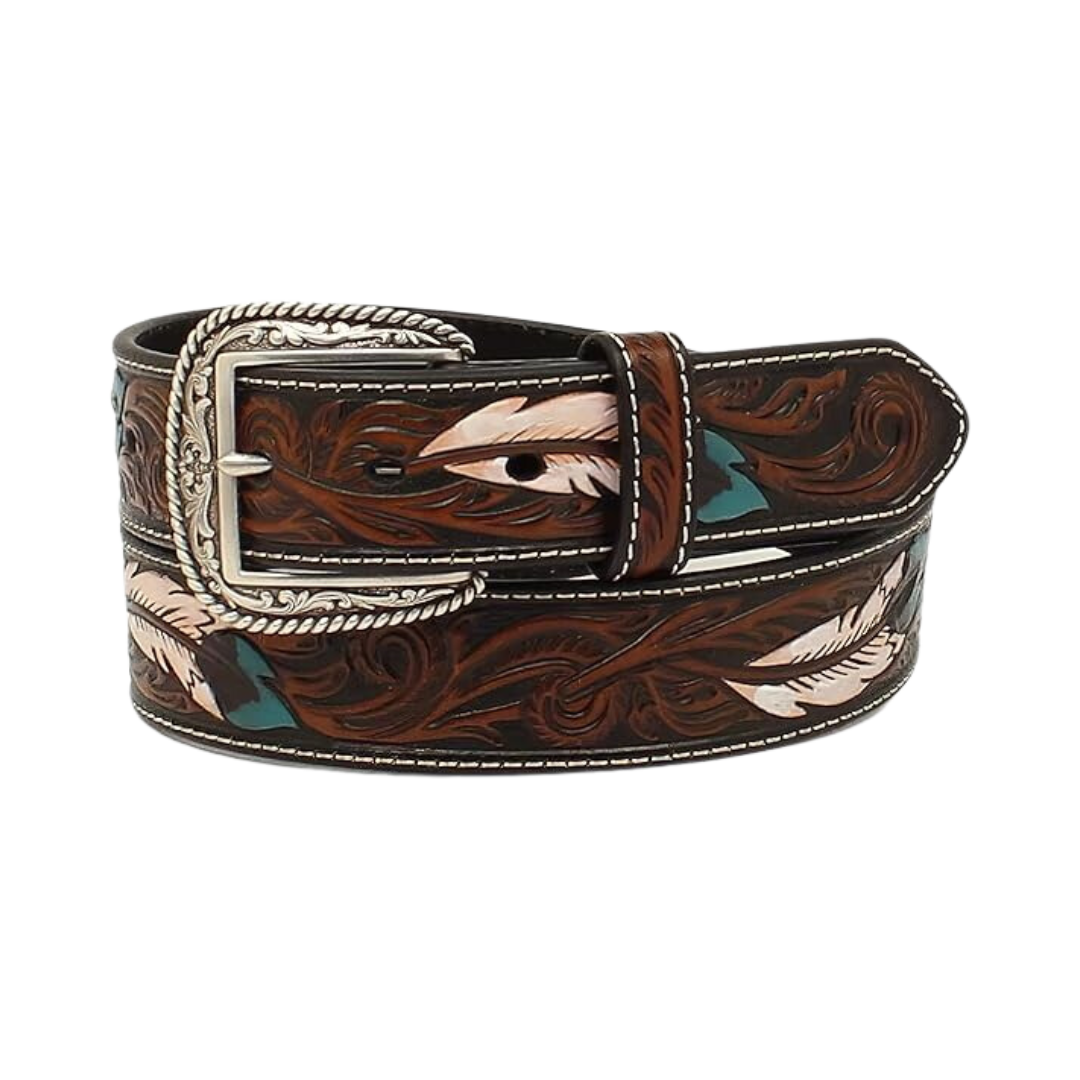 Ariat Men's Brown with Feather Tooling Western Belt