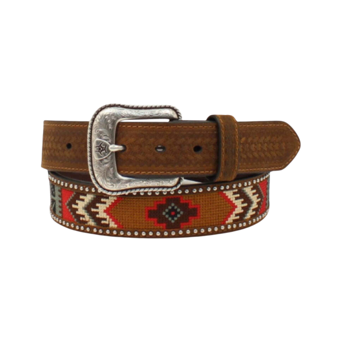 Ariat Men's Embroidered Inlay Round Conchos Brown Belt