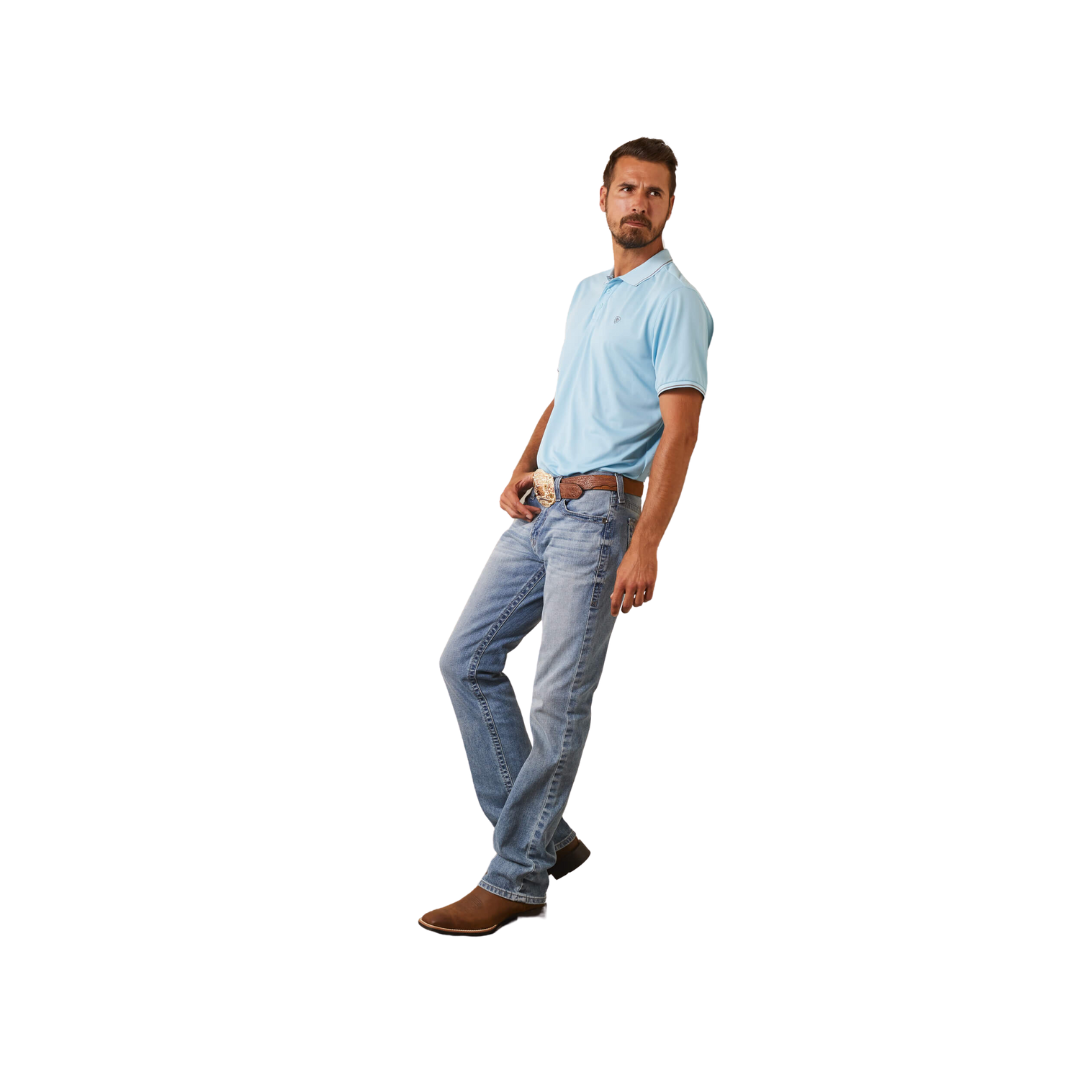 Ariat Men's Logo Fitted Polo Blue Shirt