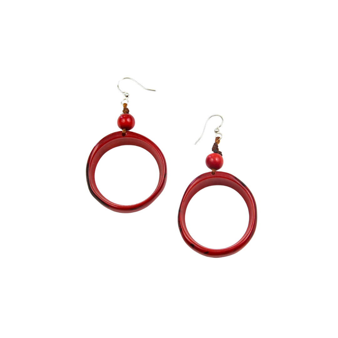 Tagua Women's Red Ring of Life Earrings