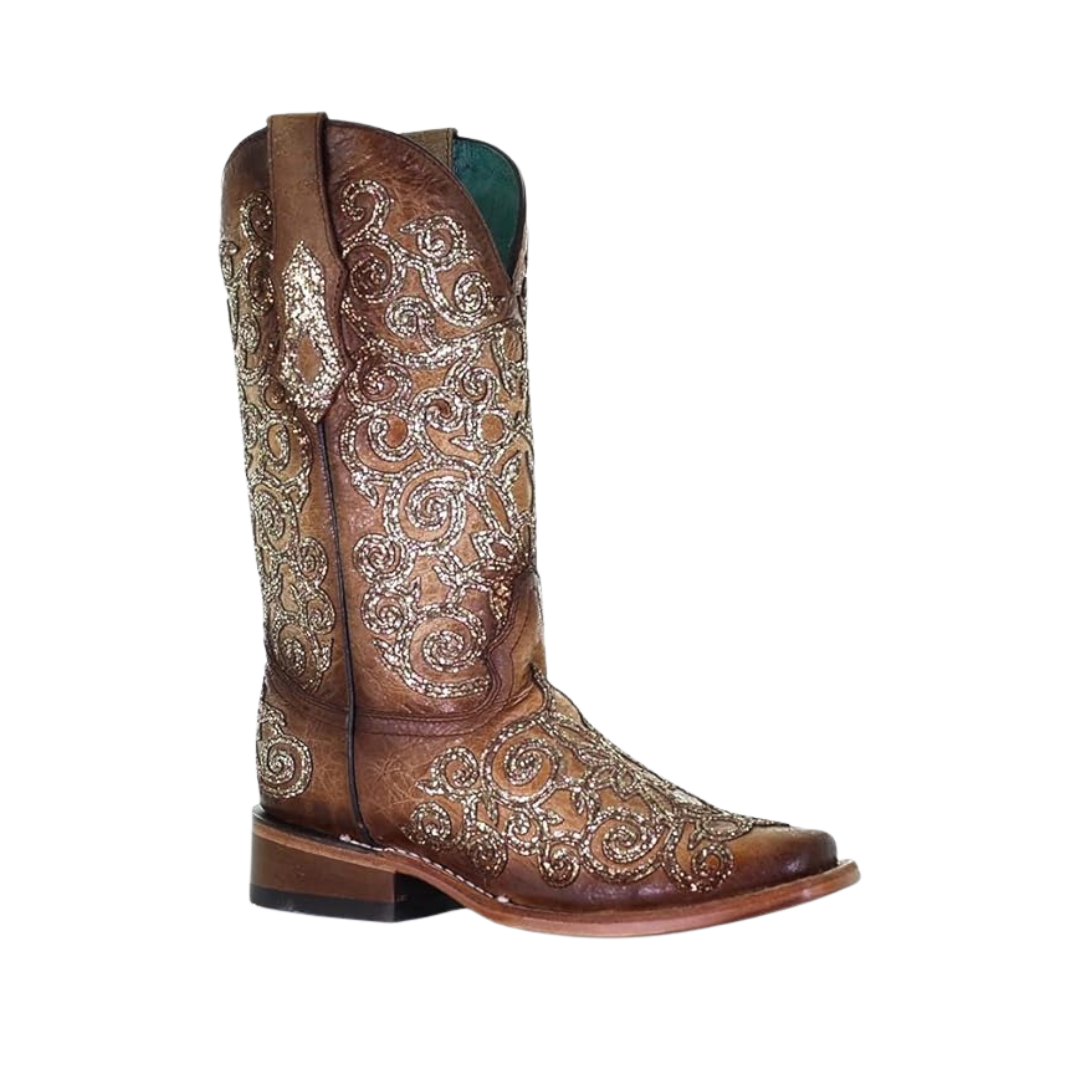 Corral Women's Saddle Overlay & Embroidery Square Toe Boots