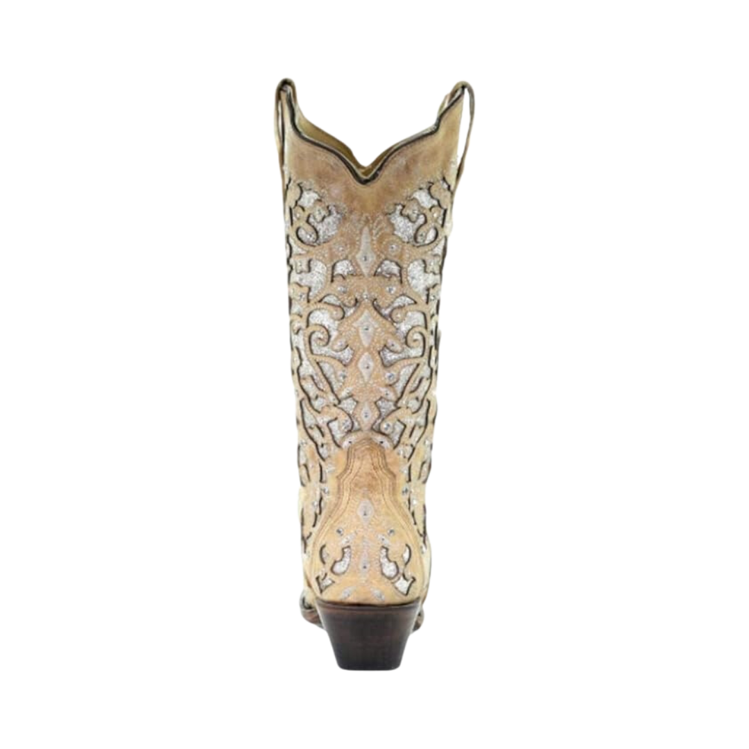 Corral Women's Glitter Inlay Embroidery Studs and Crystals Beige Boots