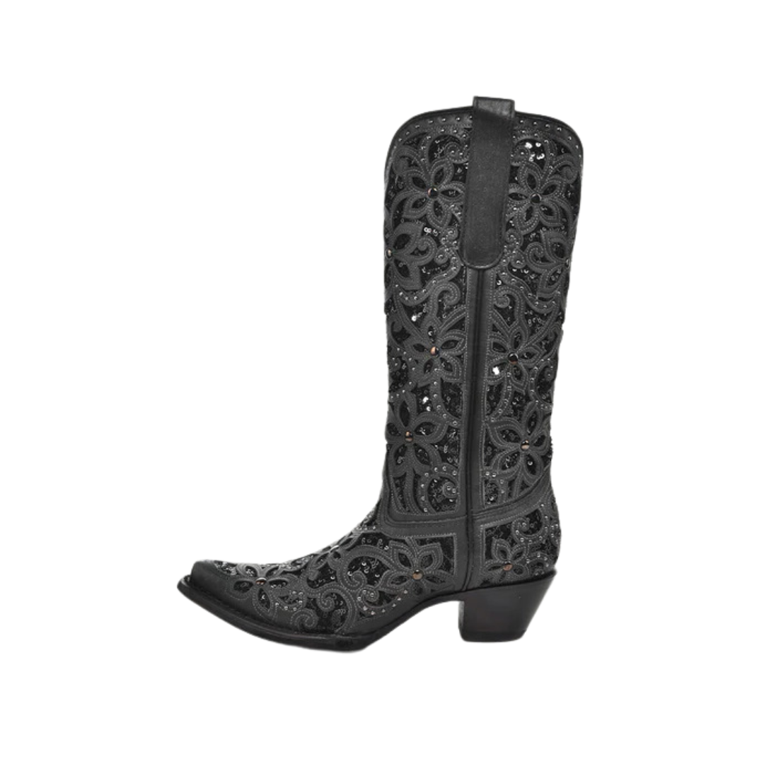 Corral Women's Inlay Embroidery & Studs Black Boots
