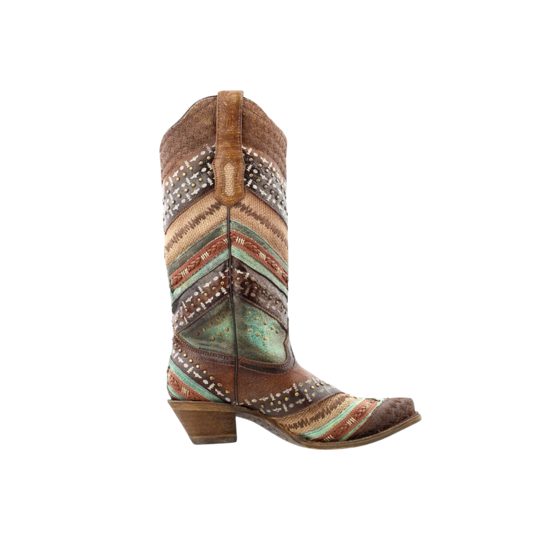 Corral Embroidered and Studded Brown & Turquoise Boots