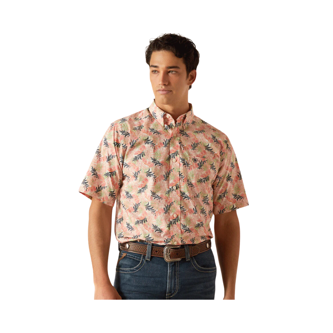 Ariat Men's Ty Fitted Short Sleeve Tea Rose Coral Shirt