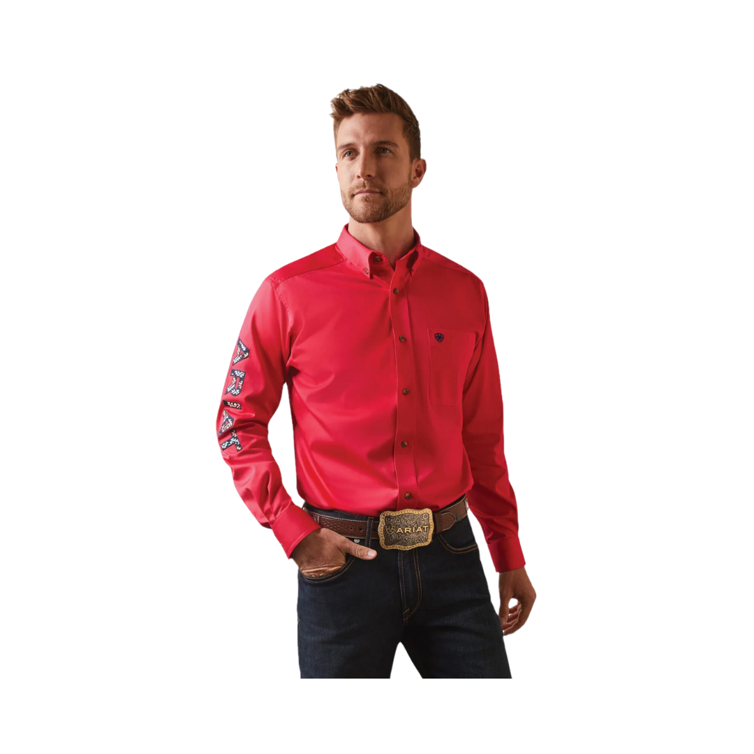 Ariat Men's Team Logo Classic Azalea Fitted Button Down Pink Shirt