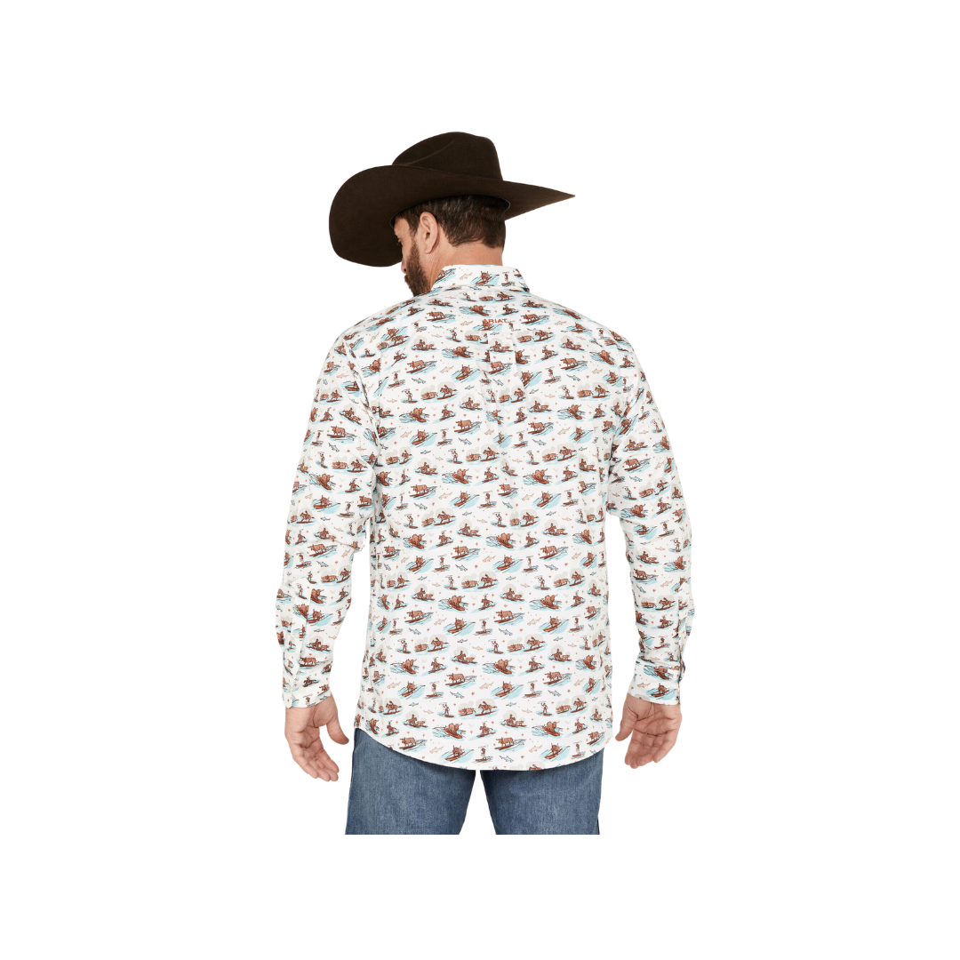 Ariat Men's Surfing Longhorn Aloha Stretch Classic Fit Western Aloha White Shirt