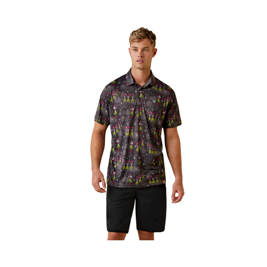 Ariat Men's Printed Western Aloha Charcoal Grey Polo