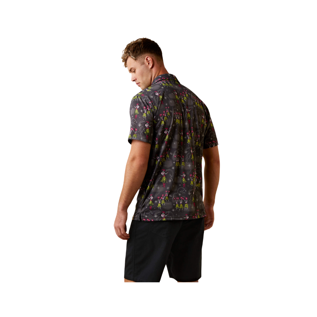 Ariat Men's Printed Western Aloha Charcoal Grey Polo