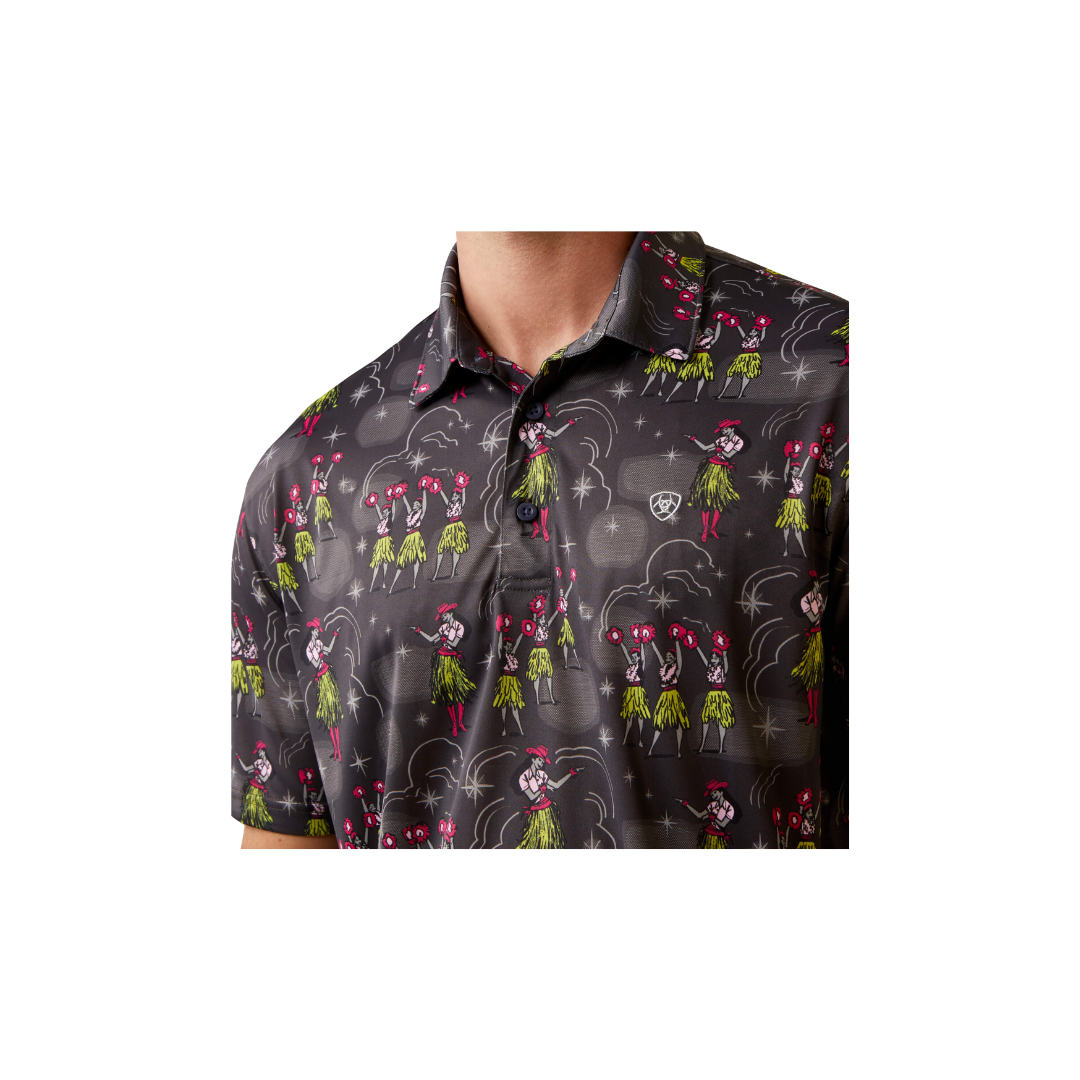 Ariat Men's Printed Western Aloha Charcoal Grey Polo