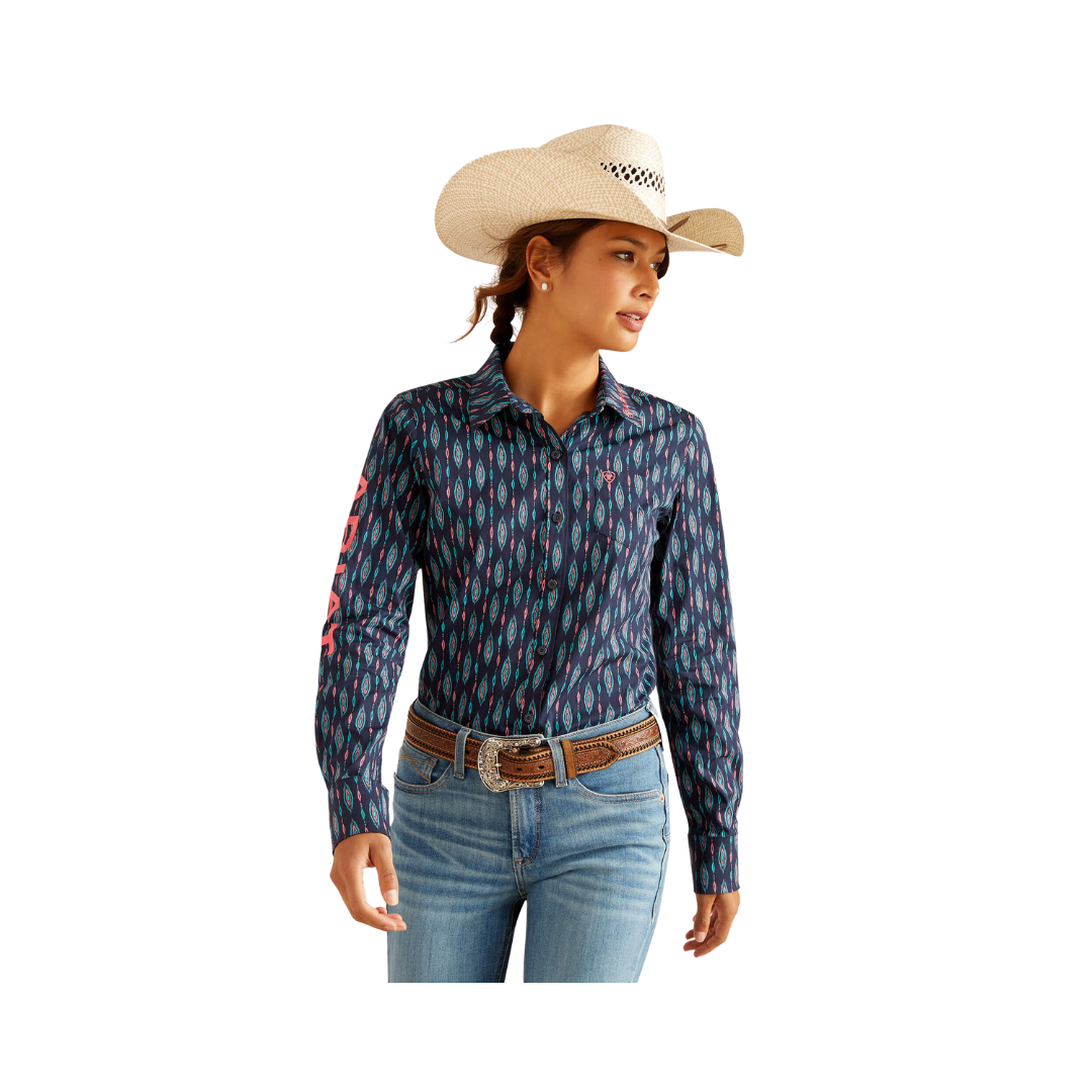 Ariat Women's Wrinkle Resist Team Kirby Stretch Backwoods Ikat Shirt