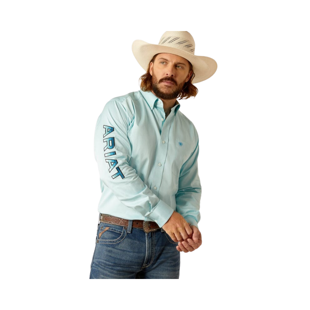 Ariat Men's Team Logo Twill Light Classic Fit Long Sleeve Button Down Aqua Shirt