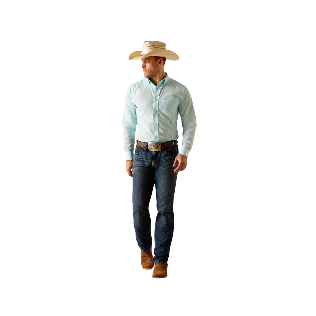 Ariat Men's Wrinkle Free Shepard Fitted Blue Radiance Shirt