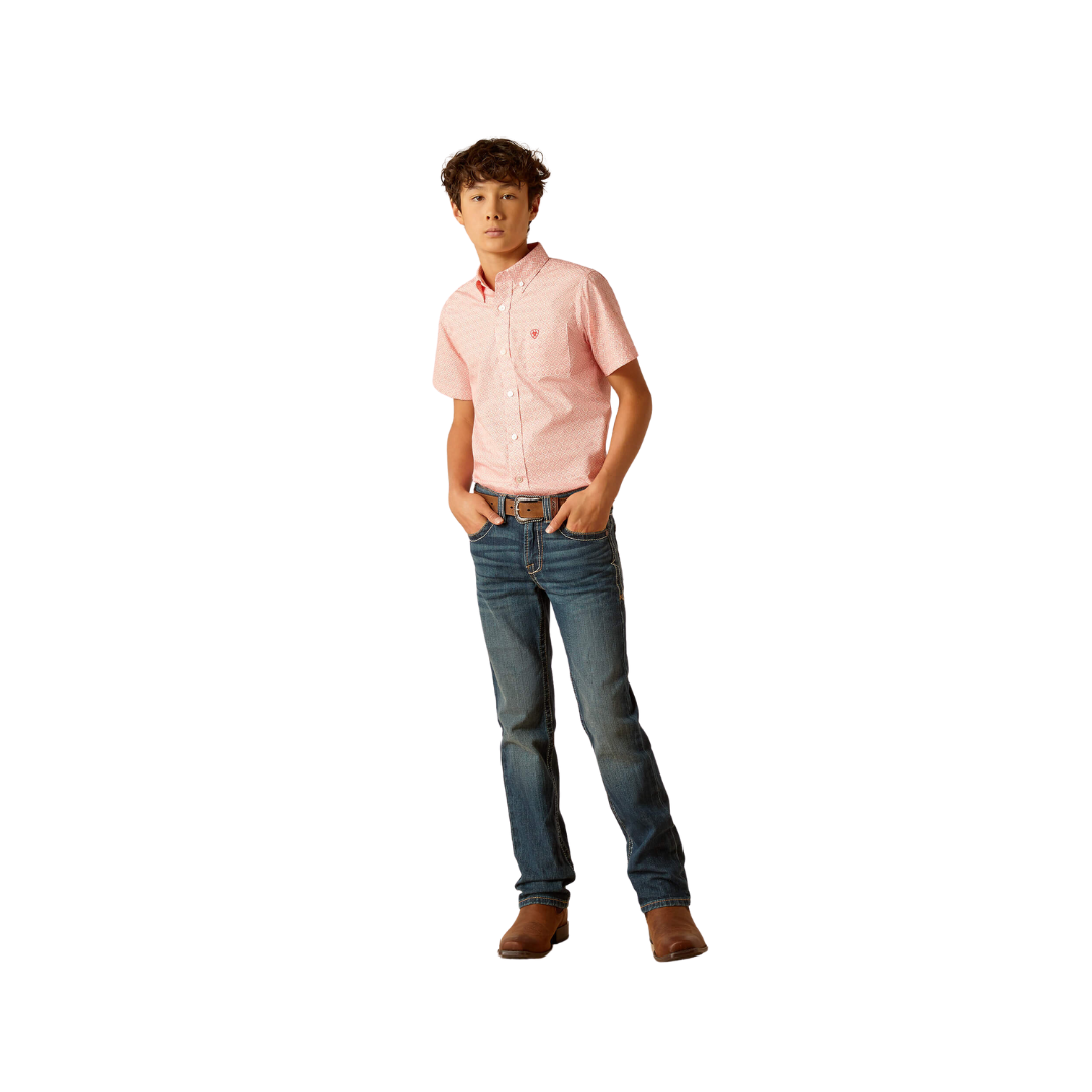 Ariat Youth Boy's Kamden Classic Fit Coral Shirt