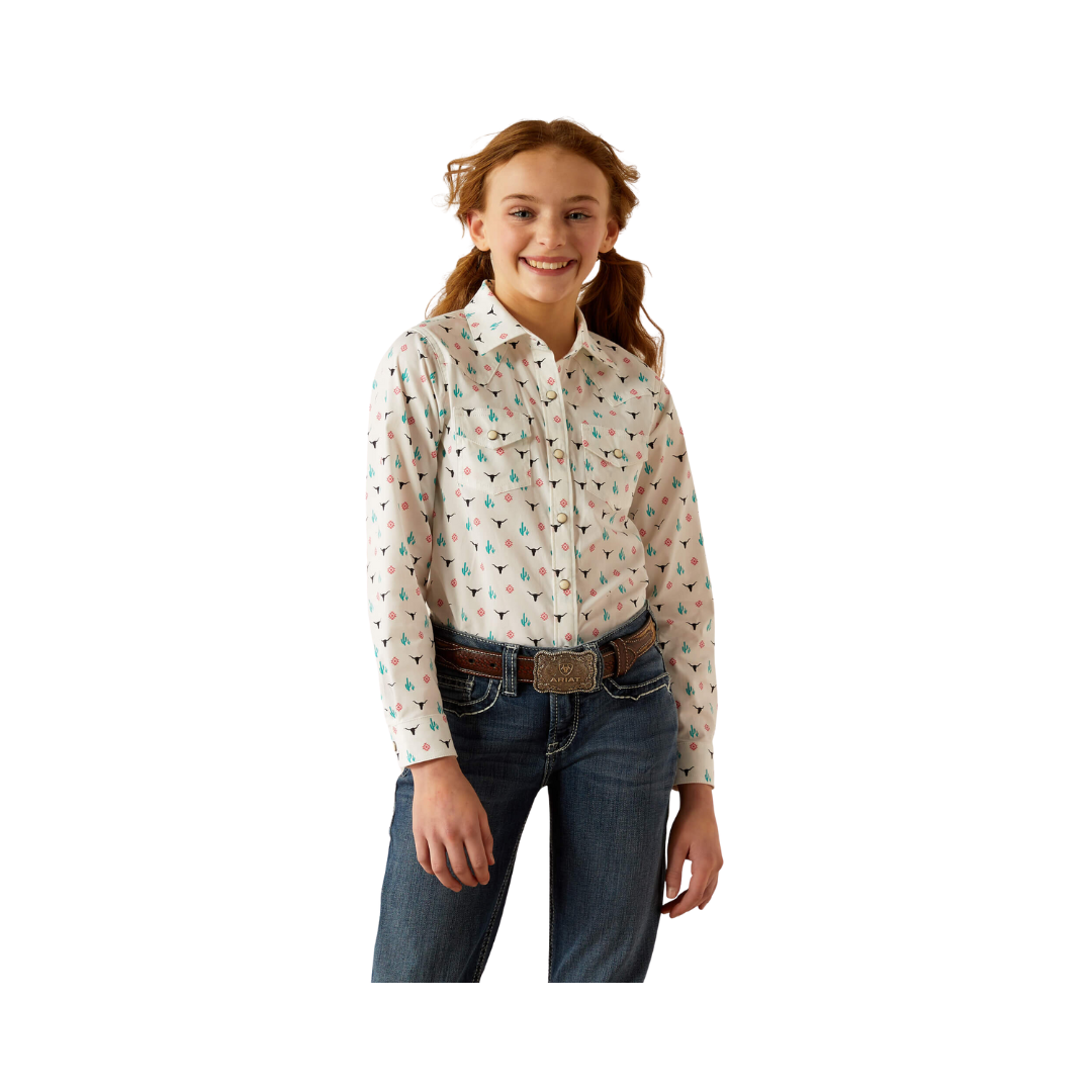 Ariat Youth Girl's Steer Garden White Shirt