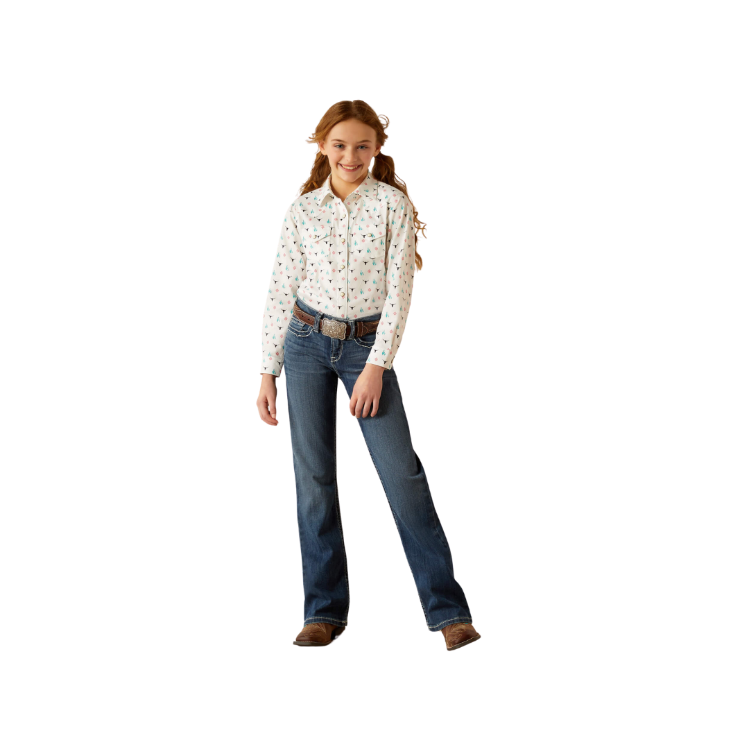 Ariat Youth Girl's Steer Garden White Shirt
