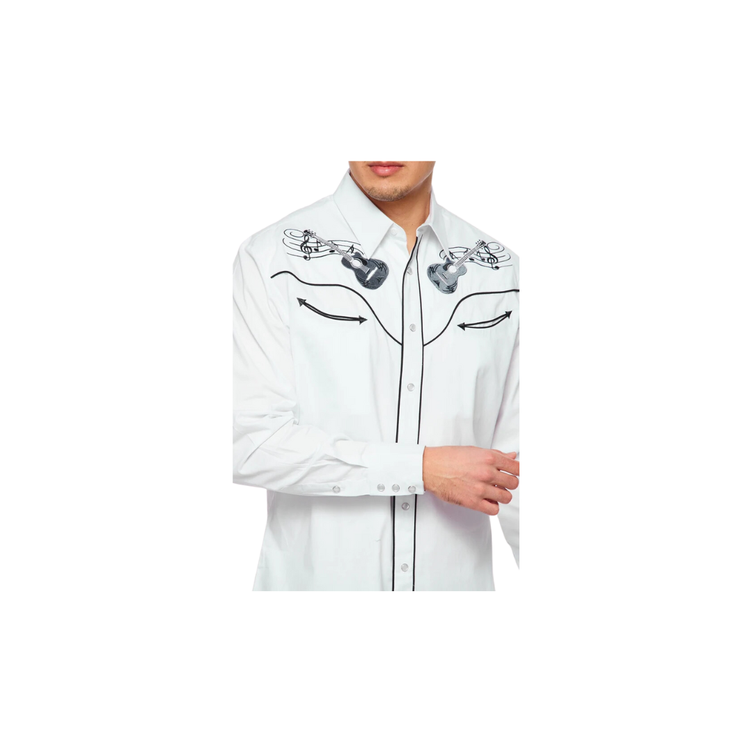 Avalon Men's Western Cowboy Embroidery White Shirt
