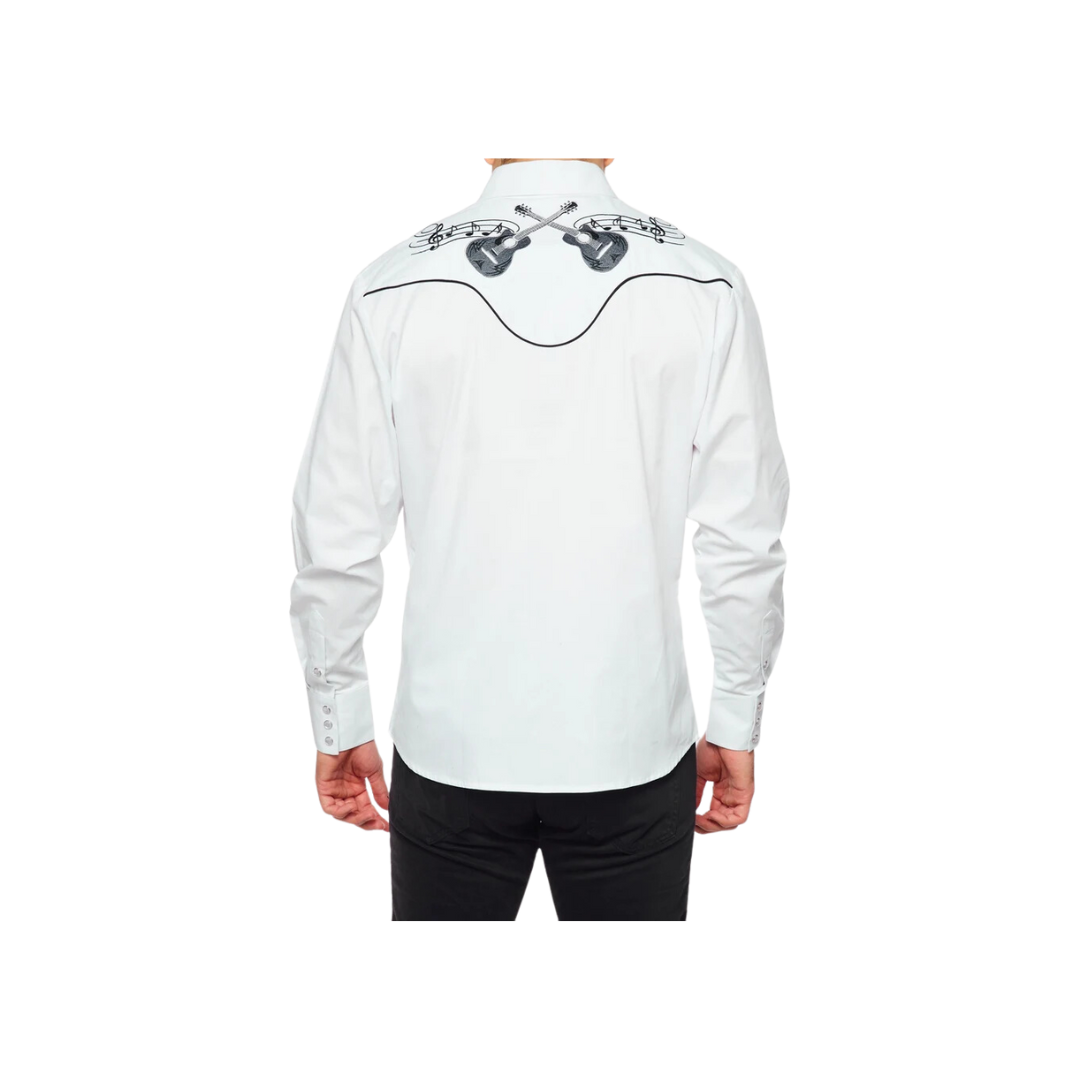 Avalon Men's Western Cowboy Embroidery White Shirt