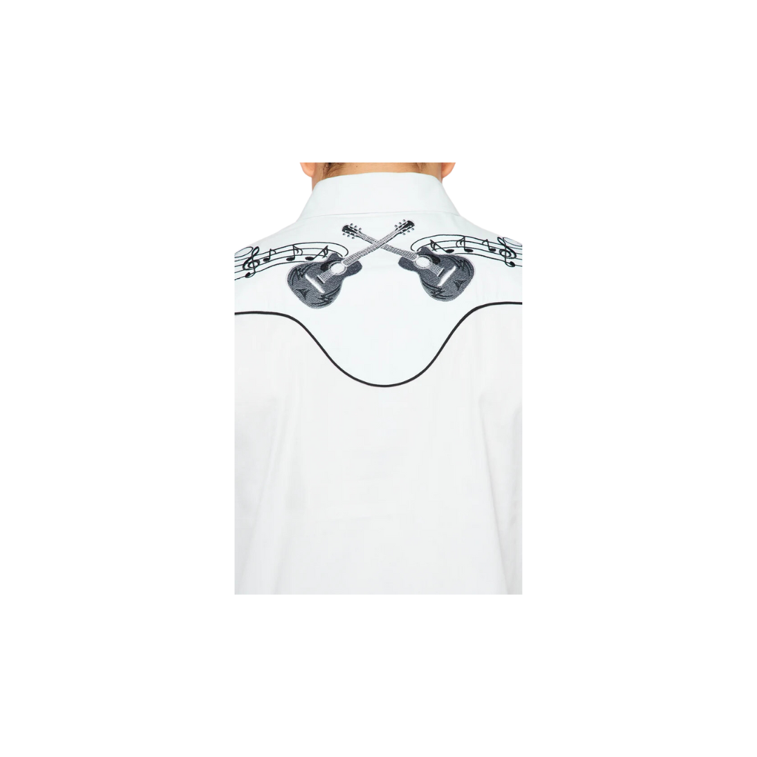 Avalon Men's Western Cowboy Embroidery White Shirt
