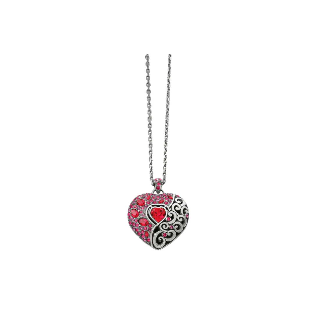 Brighton Women's Ecstatic Heart Reversible Convertible Silver Red Necklace