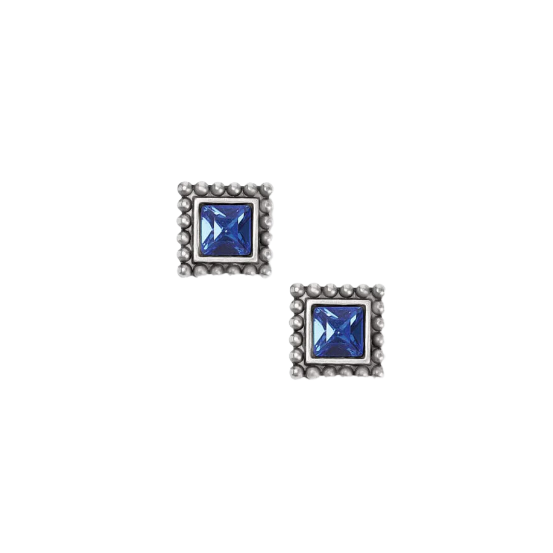 Brighton Women's Sparkle Square Mini Post Silver Blue Earrings