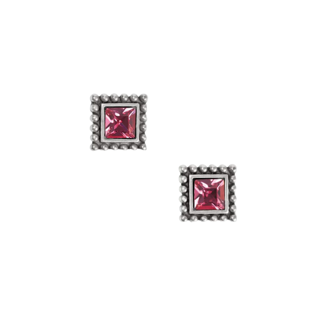 Brighton Women's Sparkle Square Mini Post Silver Pink Earrings