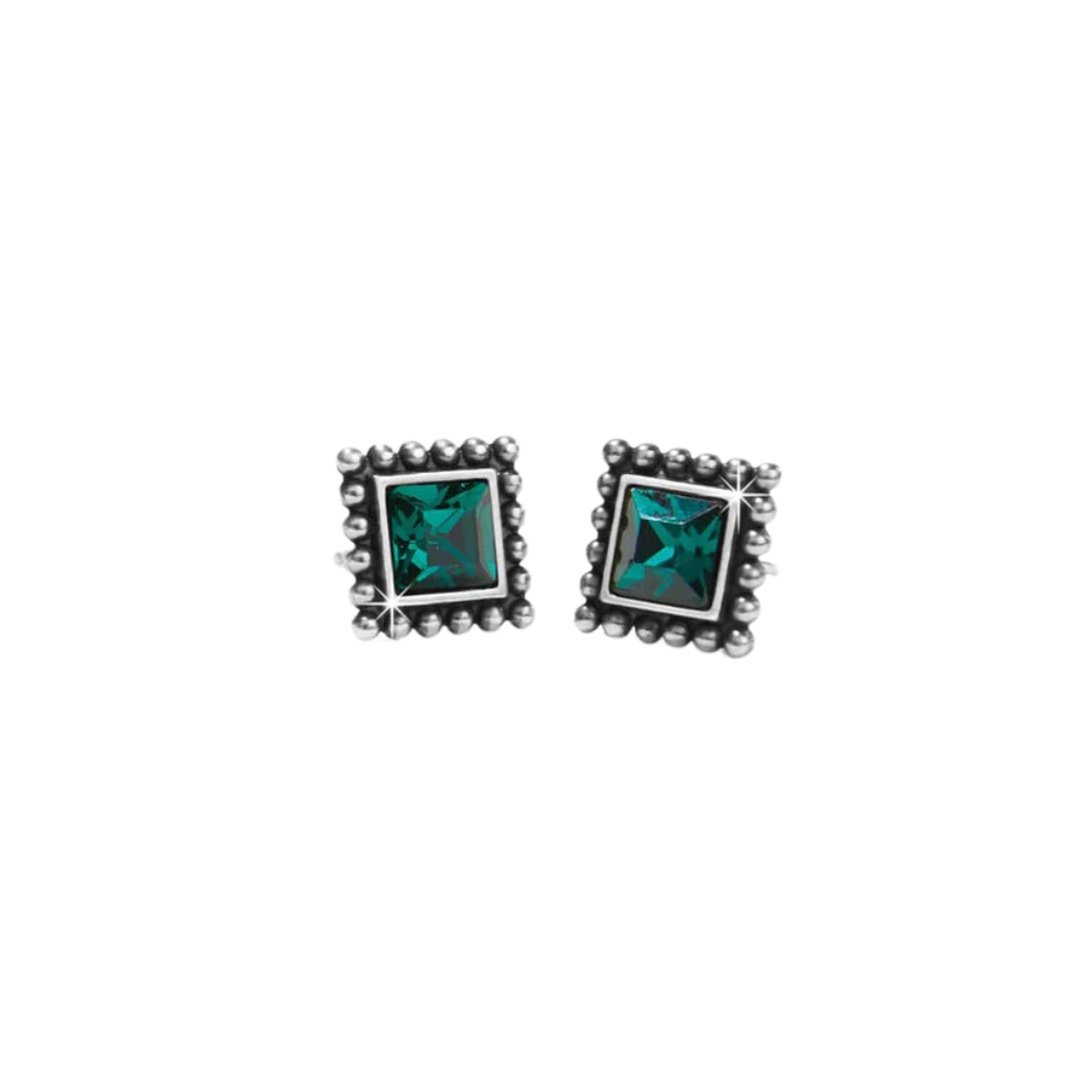 Brighton Women's Sparkle Square Mini Post Silver Green Earrings