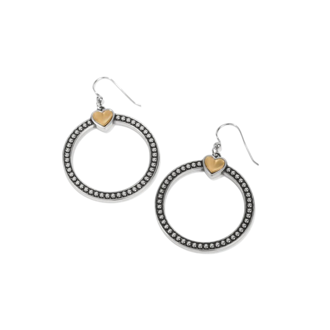 Brighton Women's Pretty Tough Bold Heart Two Tone French Wire Silver Gold Earrings
