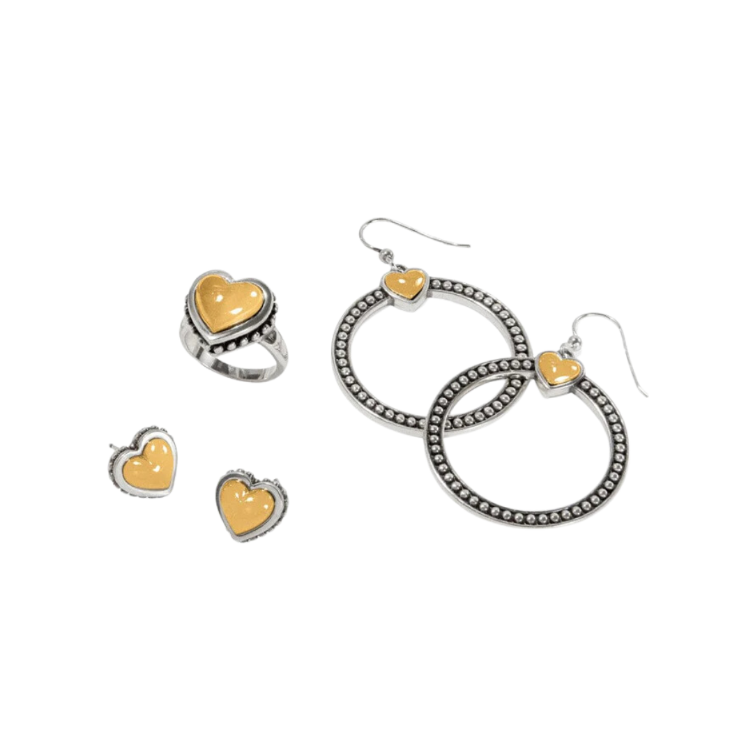 Brighton Women's Pretty Tough Petite Two Tone Heart Post Silver Gold Earrings