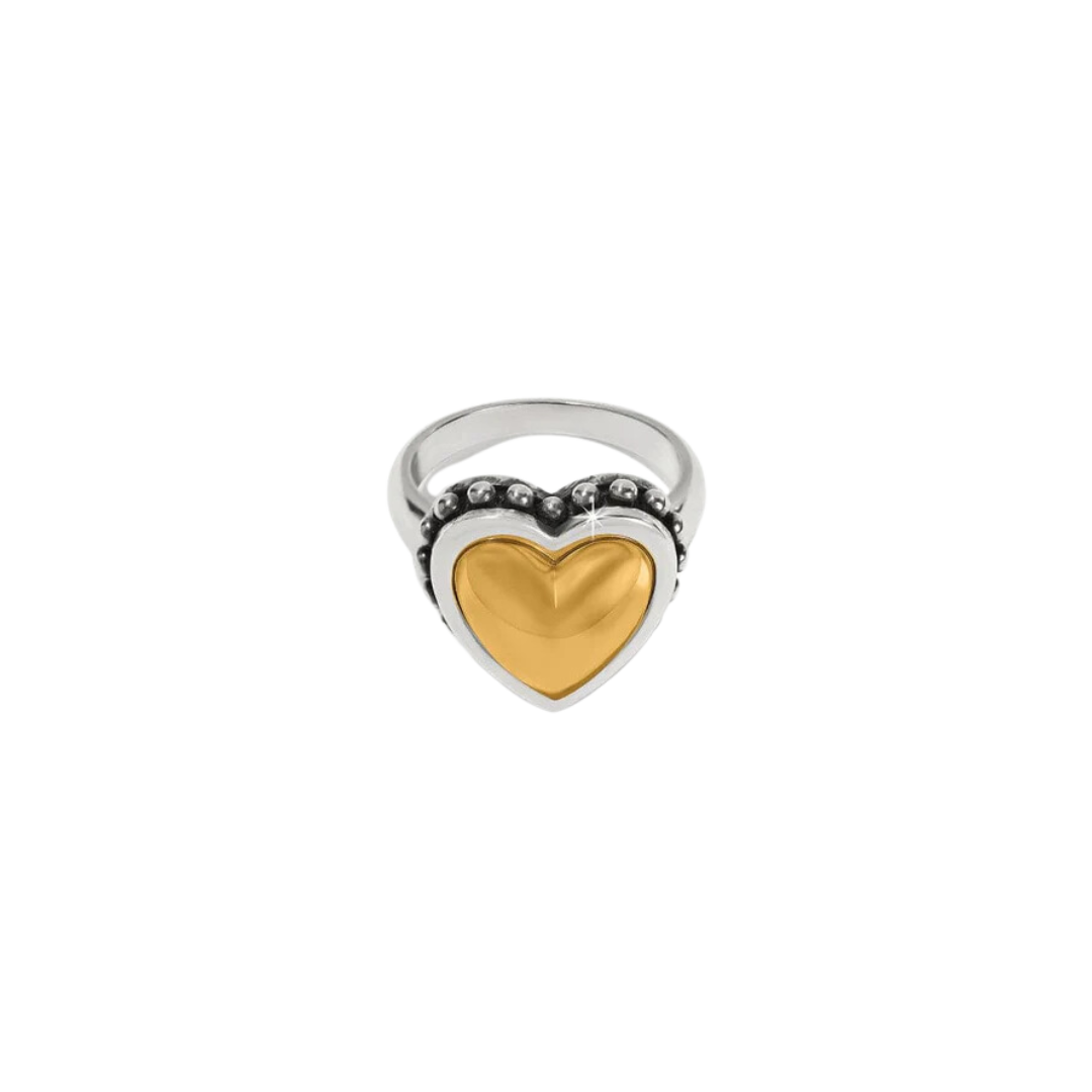 Brighton Women's Pretty Tough Bold Heart Two Tone Silver Gold Ring