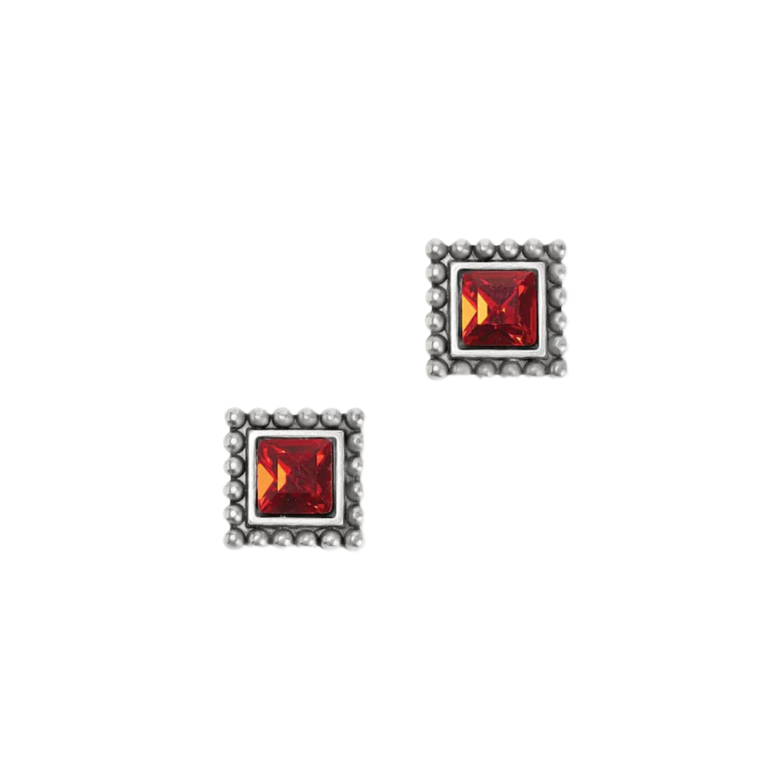 Brighton Women's Sparkle Square Mini Post Silver Red Earrings