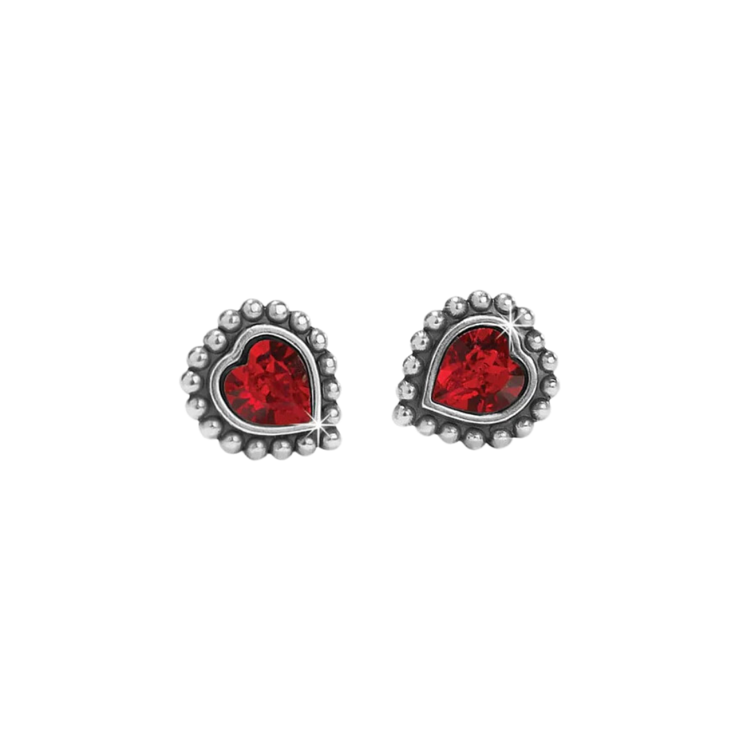 Brighton Women's Shimmer Heart Mini Post Silver Red Earrings