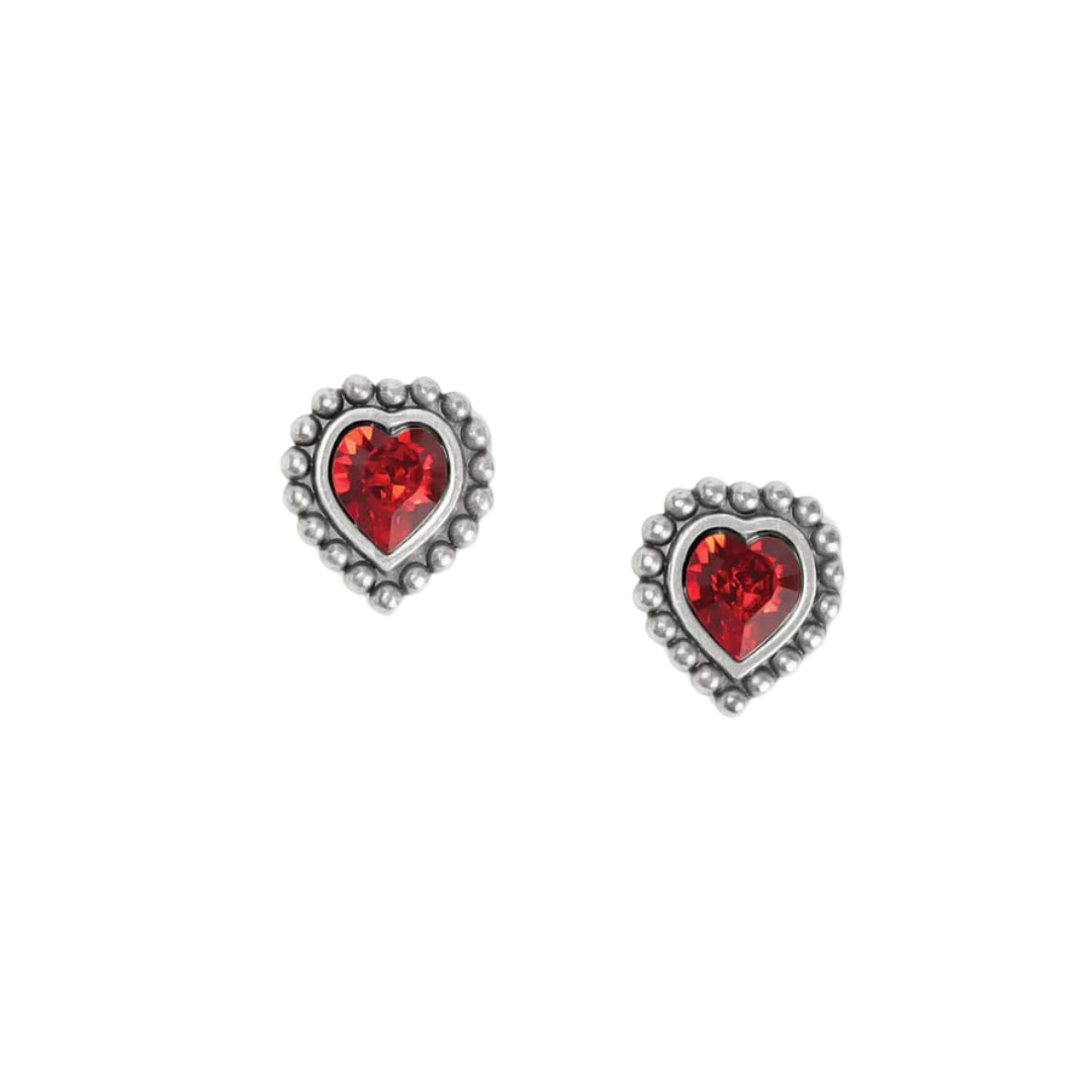 Brighton Women's Shimmer Heart Mini Post Silver Red Earrings