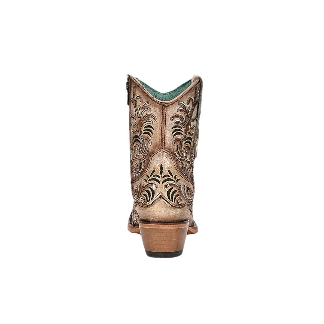 Corral Womens Mirror-like Overlay And Embroidery Tan Ankle Boots