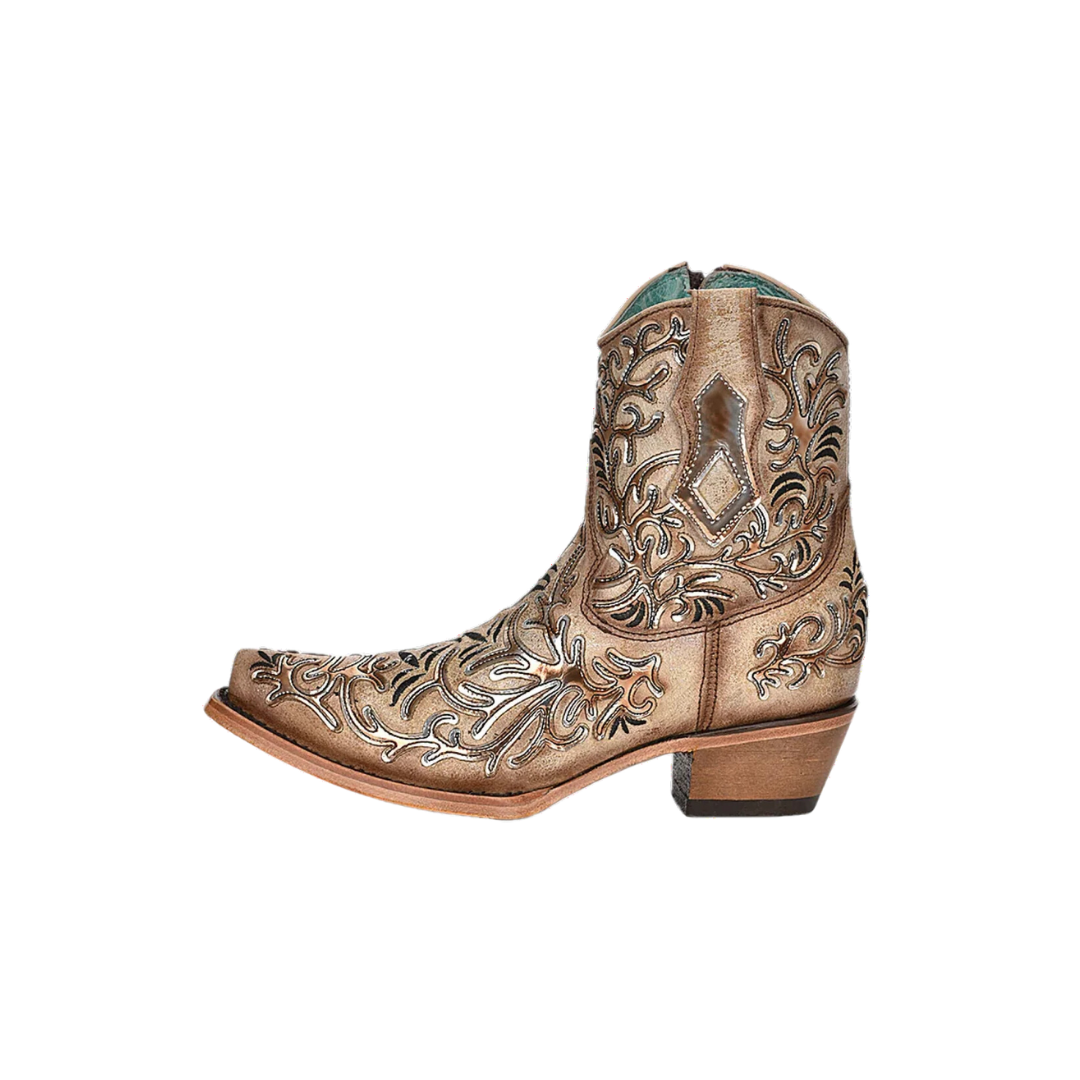 Corral Womens Mirror-like Overlay And Embroidery Tan Ankle Boots