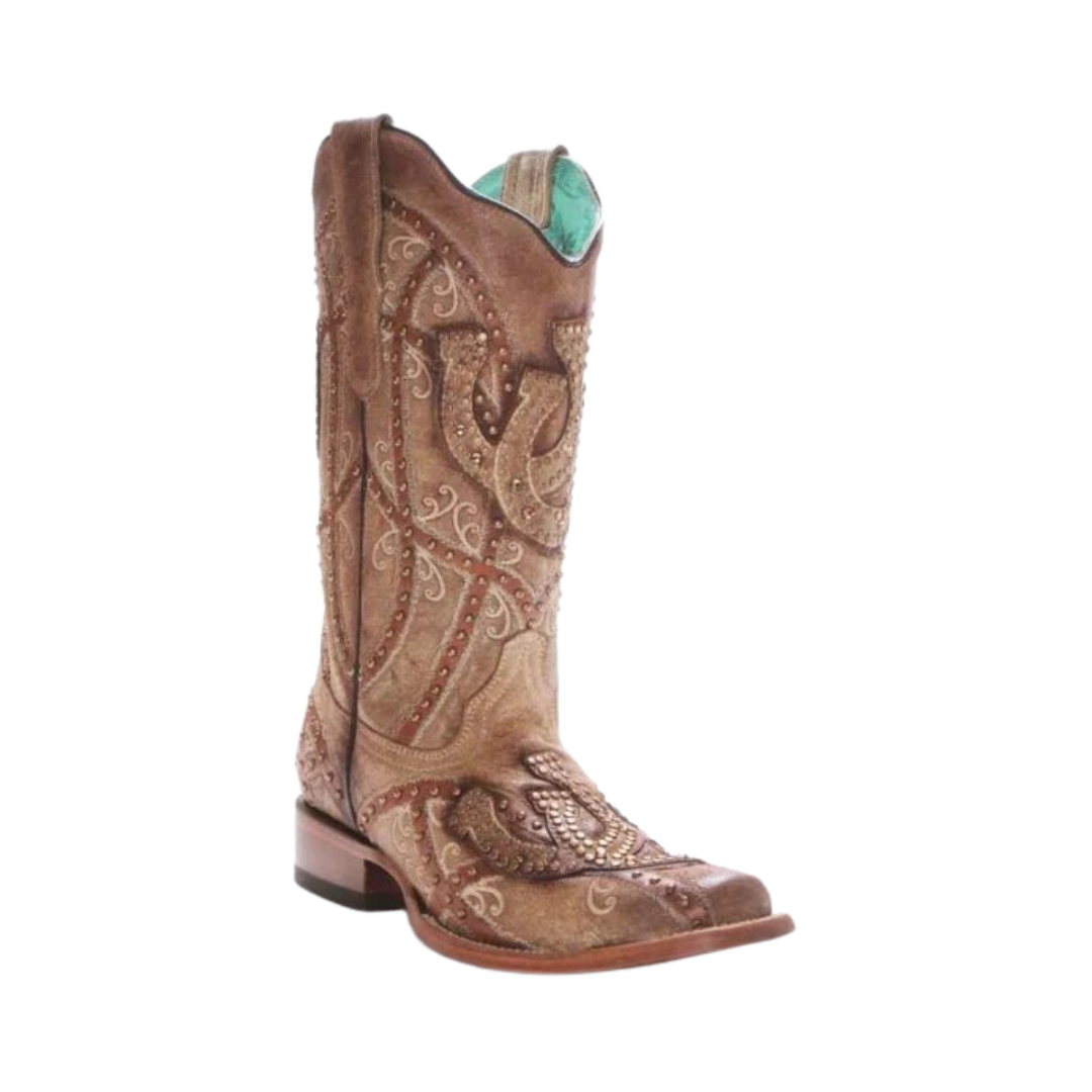 Corral Women's Studded Horseshoe Cowboy Brown Boots