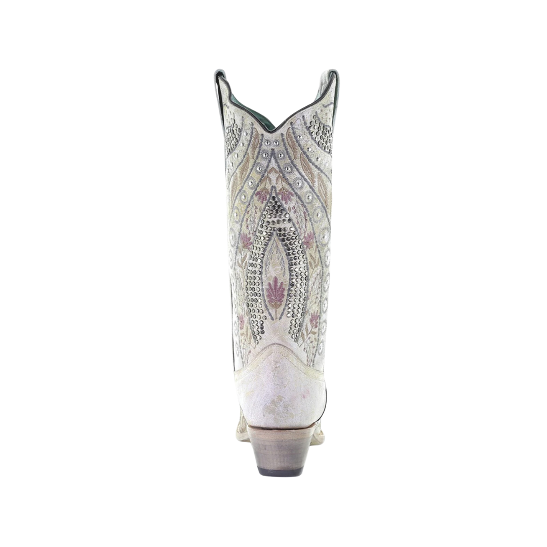 Corral Boots Women's White Floral Embroidery Studs Boots