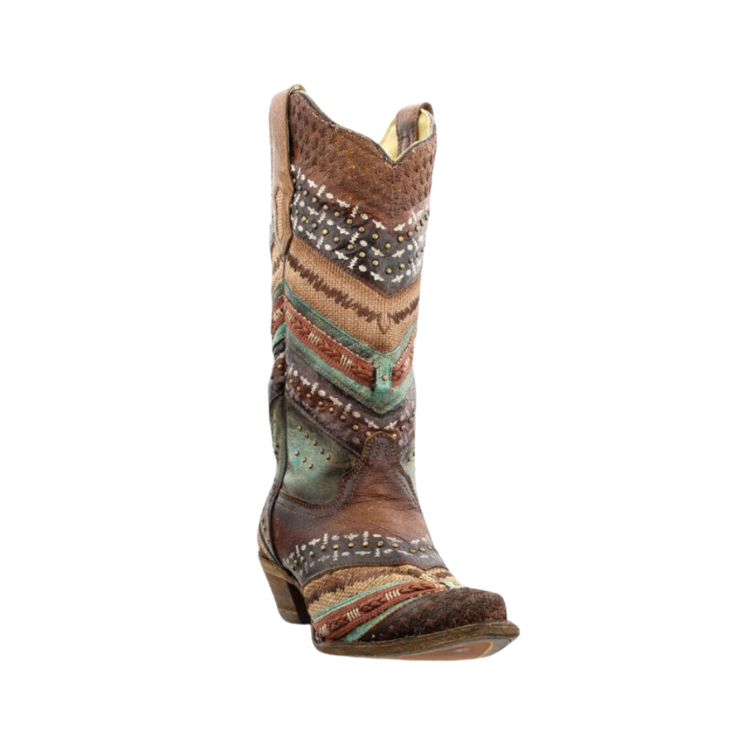 Corral Embroidered and Studded Brown & Turquoise Boots