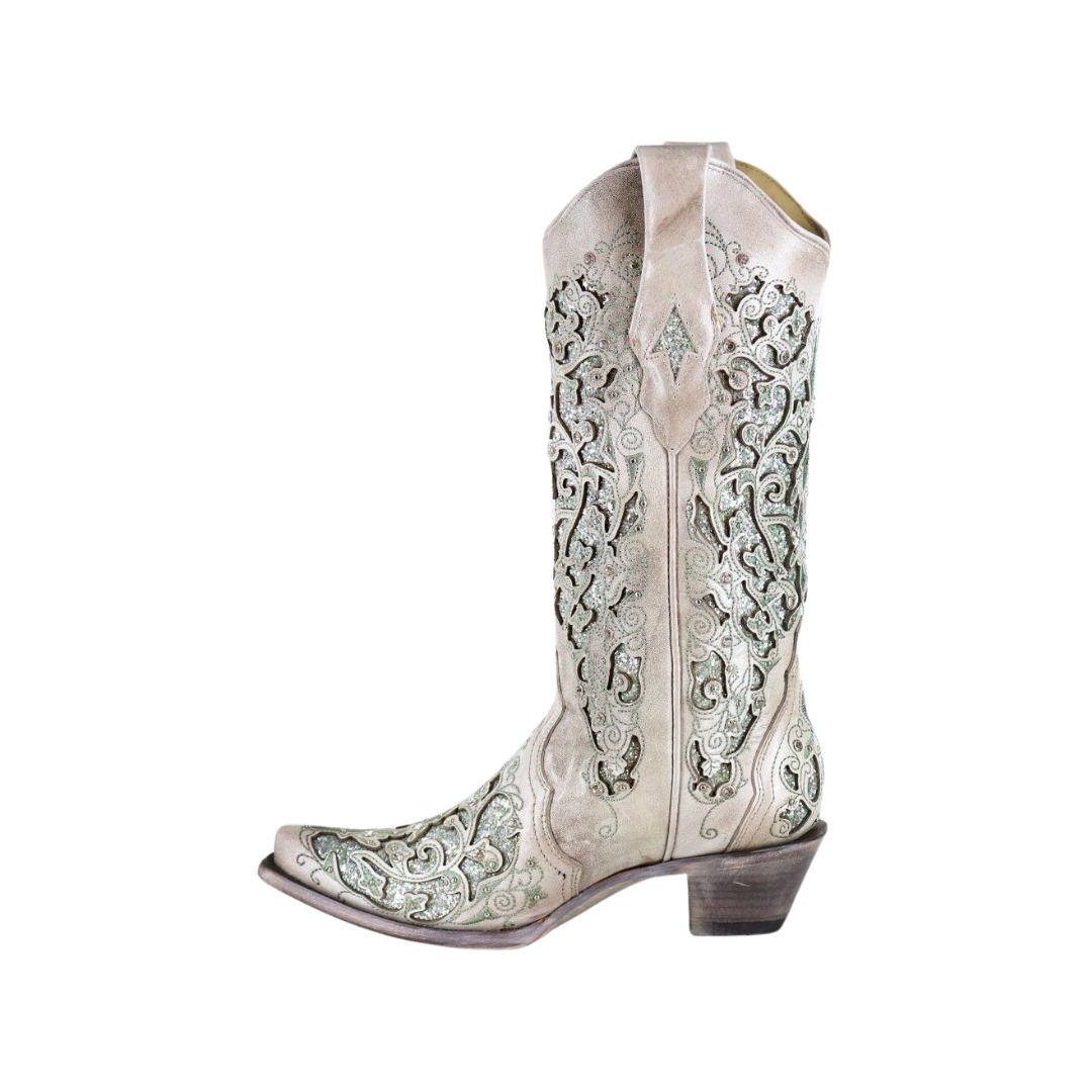 Corral Women's Crystals Inlay Martina Green White Boots