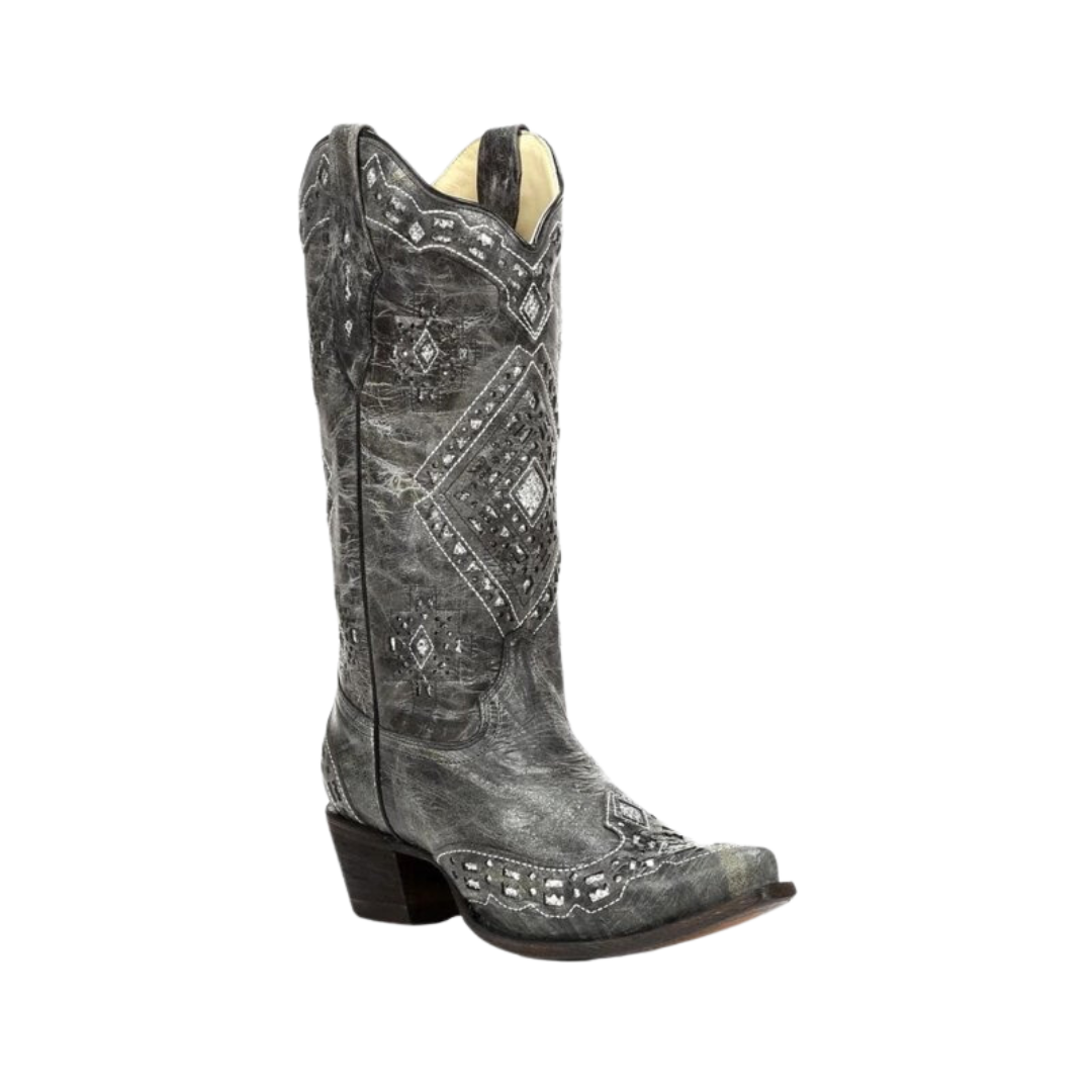 Corral Women's Brandy Glitter Inlay Snip Toe Grey Boots