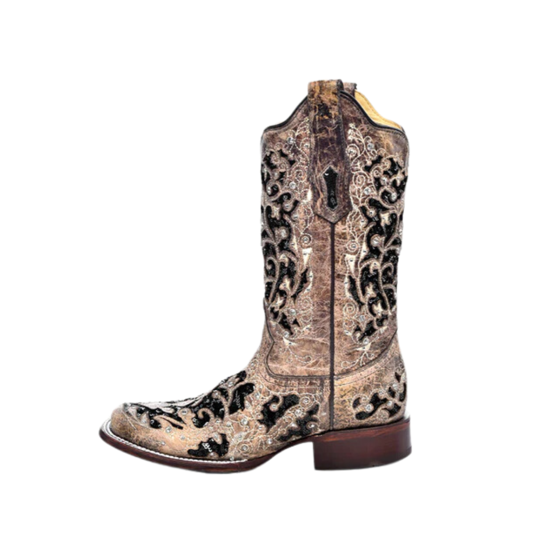 Corral Women's Inlay Flowered Embroidery & Studs Brown Boots