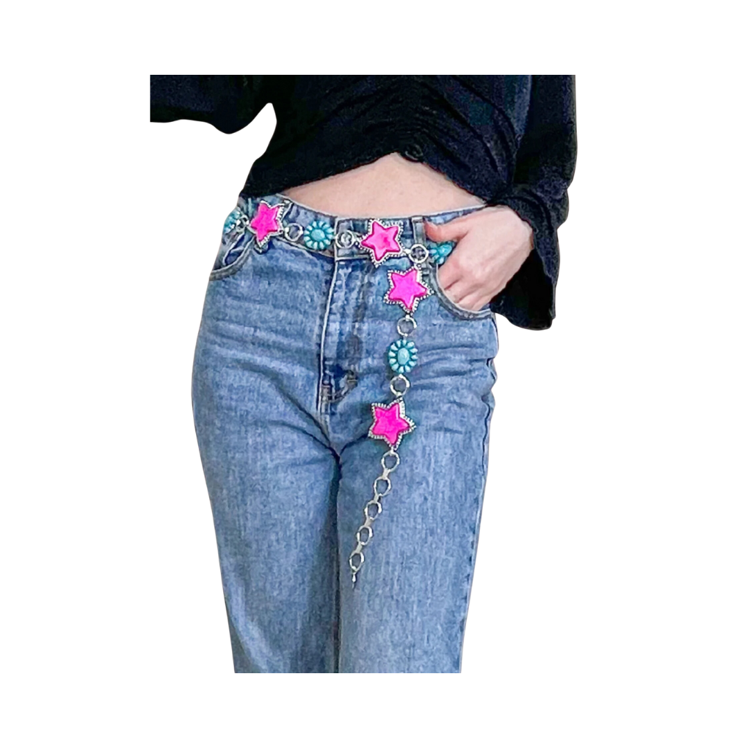Southern Grace Women's Pink Star Concho Belt