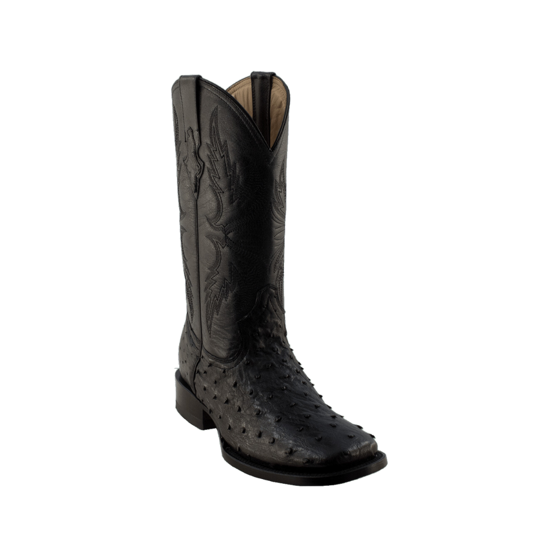 Black ostrich square toe top boots